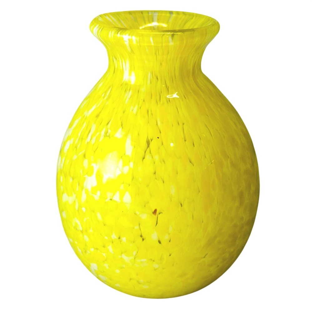 Burton & Burton Yellow Art Glass Bud Vase Hand Blown Confetti Frit Heavy Bright